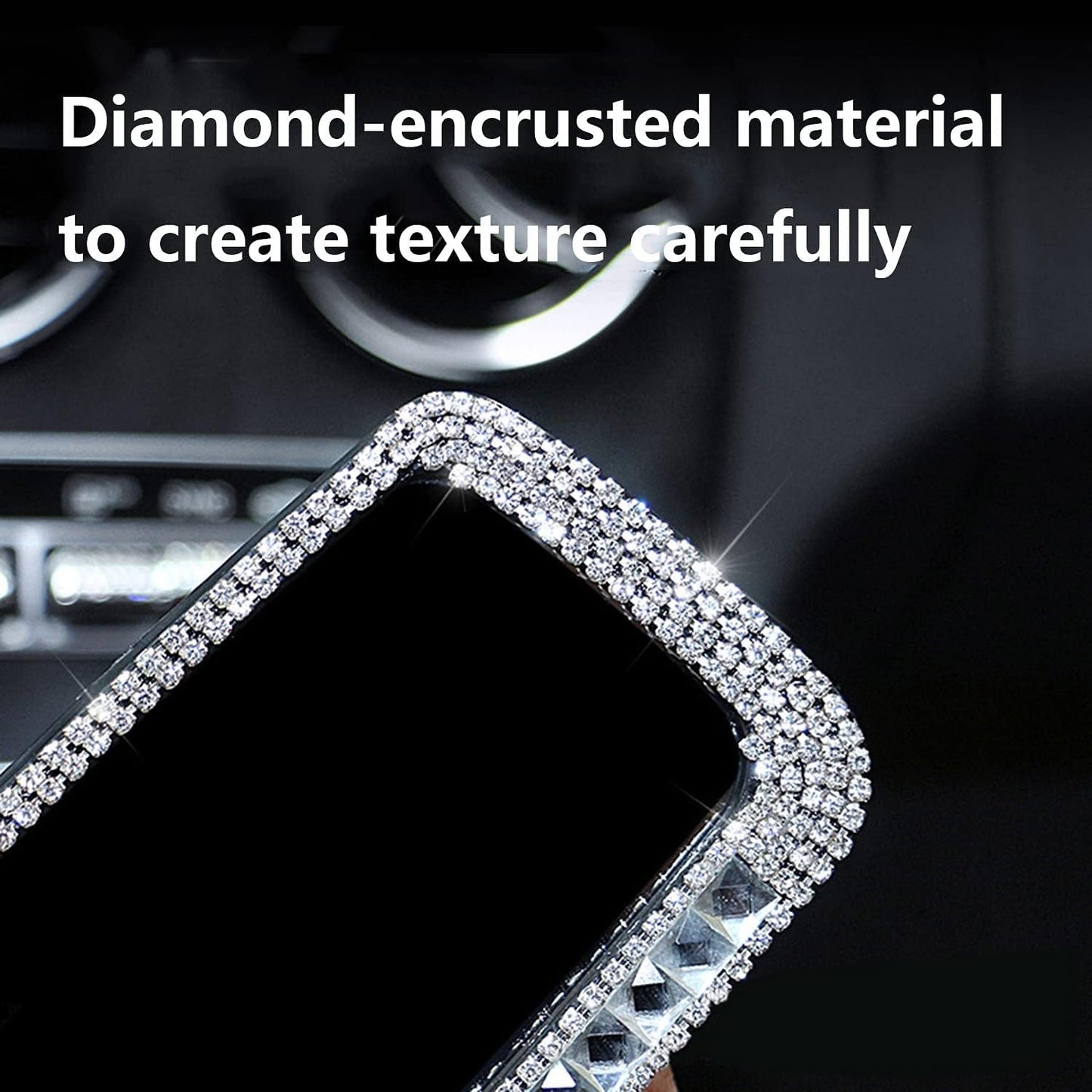 Bling Rhinestone Car Rear View Mirror, Mirror with Crystal Diamonds Rhinestones for Women,Car Interior Trim. ( Sliver )