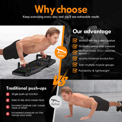 Push Up Board,Home Gym,Portable Exercise Equipment,Pilates Bar & 20 Fitness Accessories with Resistance Bands & Ab Roller Wheel,Full Body Workout at Home