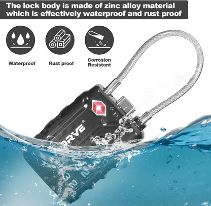TSA Approved Cable Luggage Locks,Re-settable Combination with Alloy Body,TSA Approved Luggage Travel Lock for School Gym Locker, Luggage Suitcase Baggage Locks, Filing Cabinets(Black, 2 Pack)