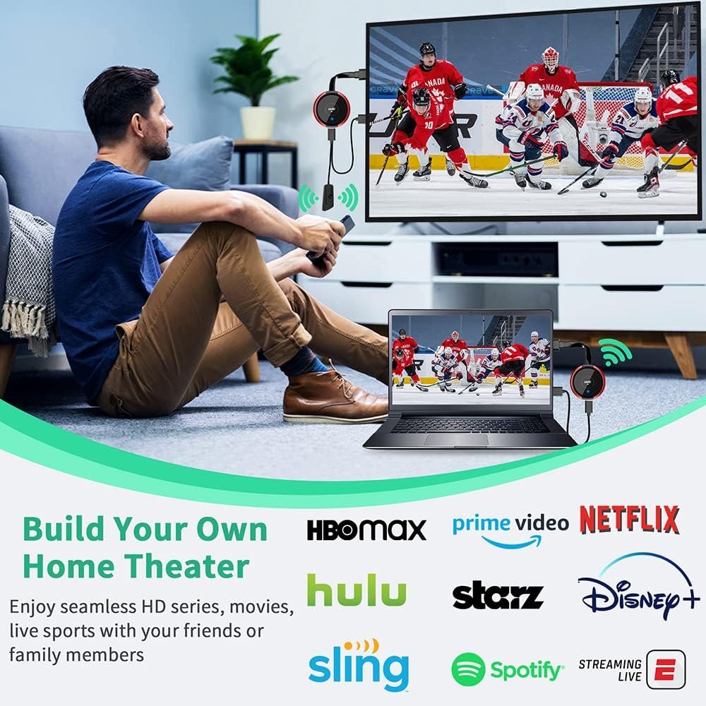 AIMIBO Wireless HDMI Transmitter and Receiver 4K, HDMI Wireless Extender 165FT/50M, Live Streaming 5G Video/Audio for Laptop, Camera, Blu-ray, Netfix,Cable Box, Football Game to HDTV Monitor Projector