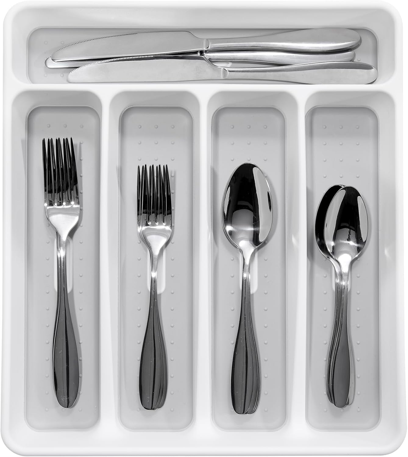 Madesmart Classic 5-Compartment Plastic Silverware Tray for Drawers, Cutlery and Utensil Tray Kitchen Drawer Organizer, White