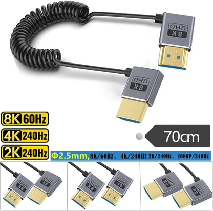 2.1 Version Coiled Video Cord 8K@60Hz Extension Cable 48Gbps for 1080p Video Streaming Line Extension Line