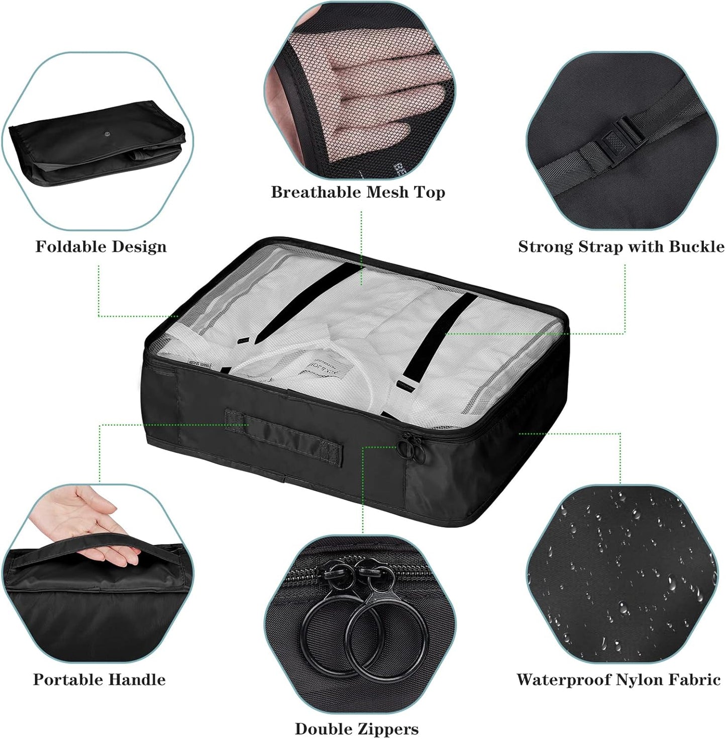 TENXSNUG Travel Suitcase Organizer, 8 Pieces Travel Organizer Packing Cubes Lightweight Organizer Suitcase Cubes Travel Cube for Clothes, Shoes, Underwear, Black