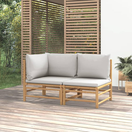 Homgoday 2-Piece Garden Lounge Set with Bamboo Light Grey Cushions, Garden Living Room, Sun Lounger, Sofa Bed Furniture, Garden Loungers for Swimming Pool, Balcony