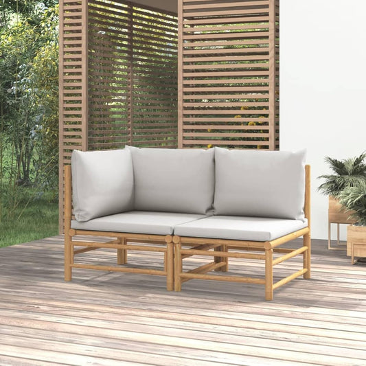 Homgoday 2-Piece Garden Lounge Set with Bamboo Light Grey Cushions, Garden Living Room, Sun Lounger, Sofa Bed Furniture, Garden Loungers for Swimming Pool, Balcony