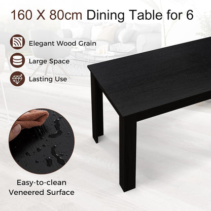 Giantex 160 CM Dining Table, Rectangular Dining Table with Sturdy L-Shaped Legs, Modern Kitchen & Dining Room Table, Seats up to 8, Black Finish