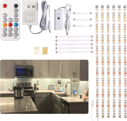 WOBANE Under Cabinet Lighting Kit, 6PCS 20inch LED Strip Bars with 24W Adapter,RF Remote, Super Bright Light for Kitchen Cabinet,Under Desk,Counter Lighting, 4000K Natural White,1500 Lumen,Dimmable