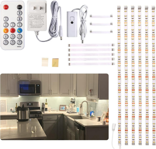 WOBANE Under Cabinet Lighting Kit, 6PCS 20inch LED Strip Bars with 24W Adapter,RF Remote, Super Bright Light for Kitchen Cabinet,Under Desk,Counter Lighting, 4000K Natural White,1500 Lumen,Dimmable