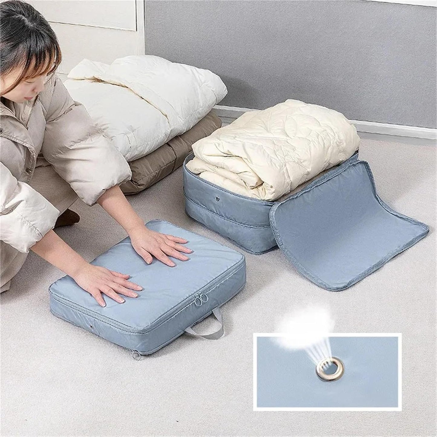 Baskets for closet organization Large Travel Compression Packing Box Portable Luggage Clothes Storage Bag Waterproof Drawer Bag(Blue,M36x26x10cm)