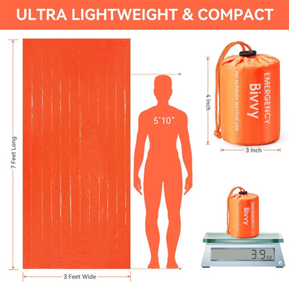 Esky Emergency Sleeping Bag, 2 Pack Portable Survival Thermal Bivy Sack, Waterproof Lightweight Survival Shelter Blanket Bags with Compass for Camping Hiking Outdoor Adventure