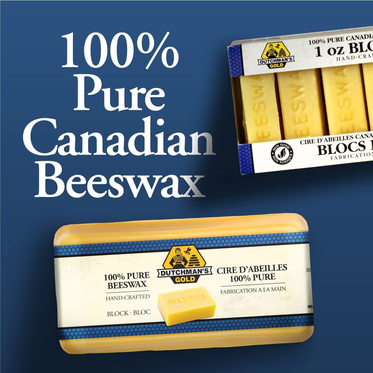 Dutchman’s Gold Canadian Yellow Beeswax Block 454g - Cosmetic-Grade Natural Beeswax for Candle Making, Soap, Crafts, Beauty - Pure Beeswax Bars - Safe and Easy to Melt
