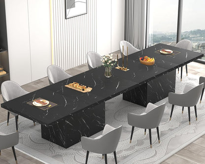 HSH 71” Black Dining Table for 6-8, Rectangle Modern Faux Marble Dinner Table, Large Dining Room Table for Kitchen Living Room, Industrial Wood Kitchen Table with Sturdy Base, Black, 71 Inch