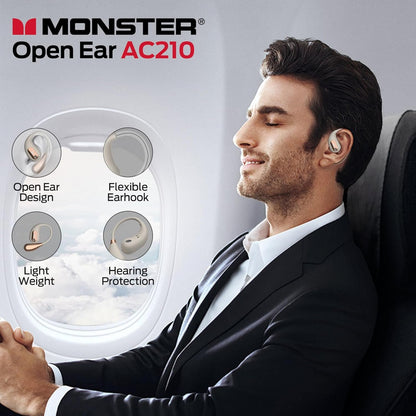 Monster Open Ear AC210 Ear Buds, Bluetooth 5.4 Earphones Stereo Sound, Wireless Headphones 30 Hours Playback, Type-C Charging, HD Clear Calls, Touch Control, IPX5 Waterproof Open Ear Earbuds,White