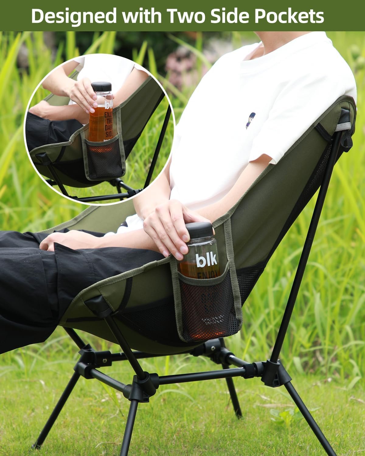 Camping Chair, Sportneer Lightweight Portable Folding Camping Chairs for Adults Compact Camp Chairs Foldable Backpacking Chair Outdoor Chair for Camping Hiking Beach Lawn Picnic Travel (2, Green)