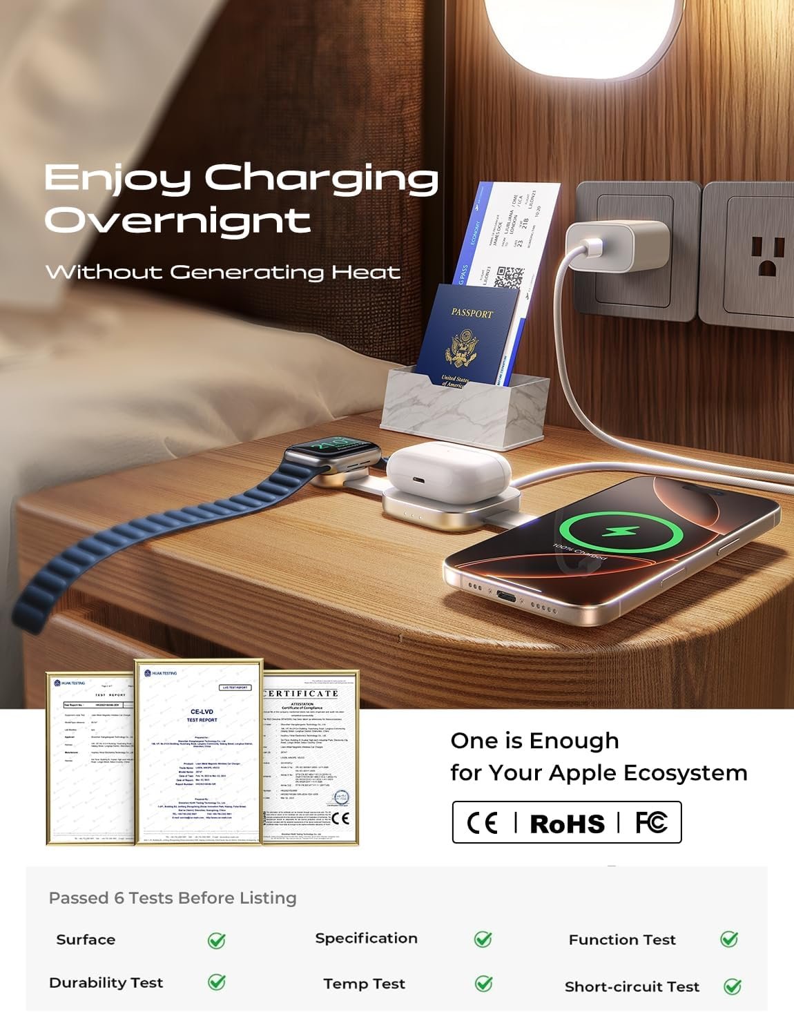 LISEN Qi2 15W Travel Charger for Multiple Devices, 3 in 1 Charger Wireless Charging Pad, Foldable Magsafe Wireless Charger for iPhone 15 14 13 12 Pro Max Plus Apple Watch Series Airpods