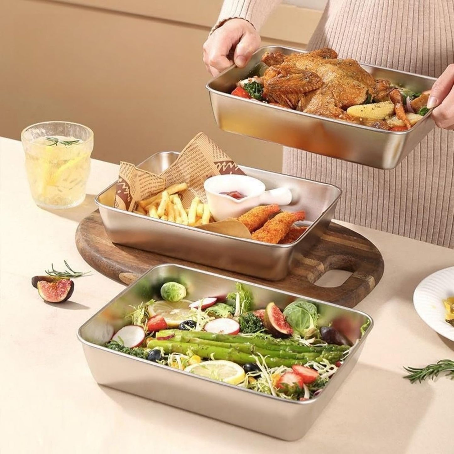 Ceiteo 6Pcs Meal Prep Food Containers with Lids, Stainless Steel Trays Freezer Box Containers for Food with Airtight Lids, Oven & Dishwaher Safe(2200ML)