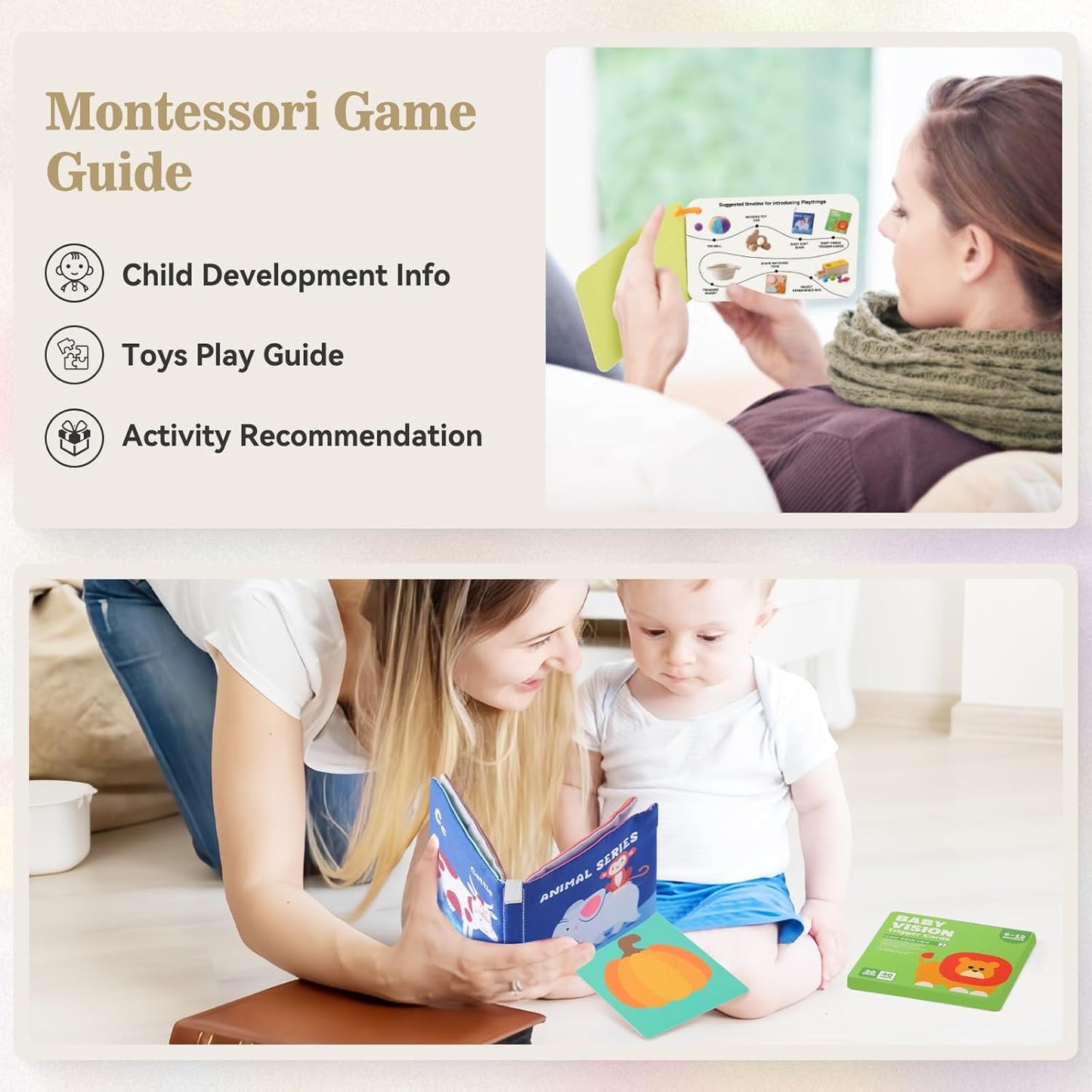 Montessori Toys for Babies 6-12 Months 6 in 1 Learning Educational Toy Set Wooden Toys Play Kit Includes Object Permanence Box, Touch & Match Board, Sensory Ball & Treasure Basket, Soft Baby Book