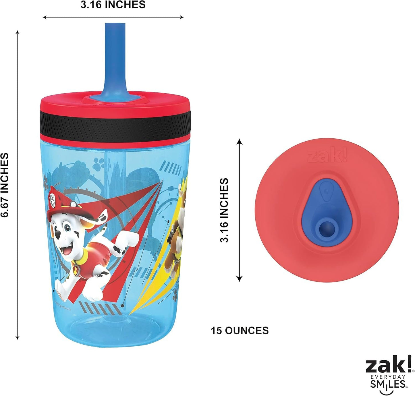 Zak Designs Paw Patrol Chase & Marshall Kelso Tumbler Set, Leak-Proof Screw-On Lid with Straw, BPA-Free, Made of Durable Plastic and Silicone, Perfect Bundle for Kids (15 oz, 2pc Set)
