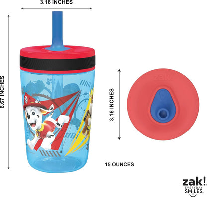 Zak Designs Paw Patrol Chase & Marshall Kelso Tumbler Set, Leak-Proof Screw-On Lid with Straw, BPA-Free, Made of Durable Plastic and Silicone, Perfect Bundle for Kids (15 oz, 2pc Set)