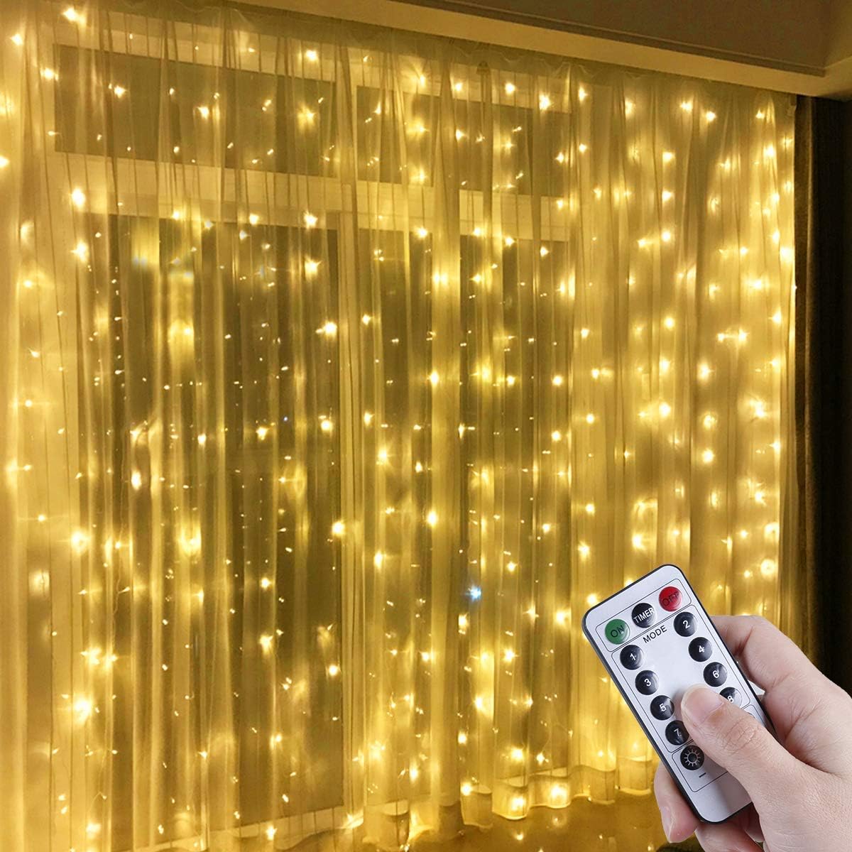 Fairy Curtain Lights, AmazerTec 300 LED Window Curtain String Light Wedding Party Home Garden Bedroom Outdoor Indoor Wall Decorations (Warm White)