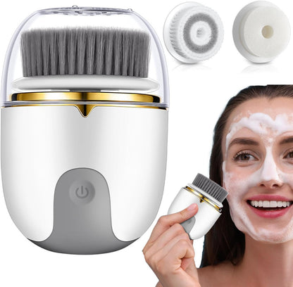 Facial Cleansing Brush, Waterproof Face Scrubber, USB Charging Brush, Deep Cleaning Scrubber, Spin Brush for Face, 3 Brush Heads Cleansing, Travel Facial Cleanser, Home Skincare Device