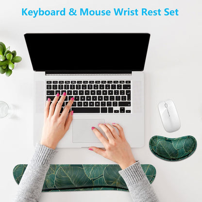 Dapesuom Enlarge Keyboard Wrist Rest Pad,Memory Foam Set Wrist Cushion Support for Easy Typing & Pain Relief,Mouse Wrist Pad, Anti-Slip Wrist Support for Gaming,Computer, Laptop, Office, Green Leaf