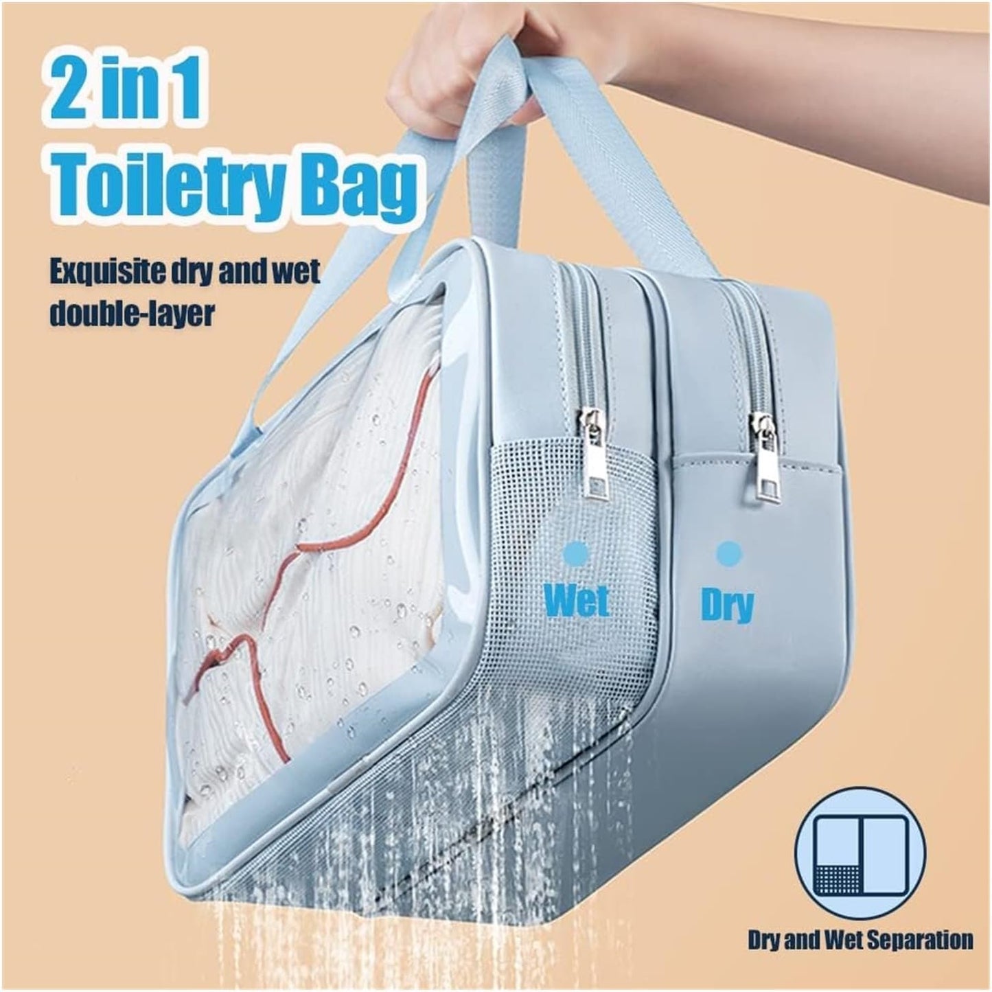 Travel Toiletry Bag, Thickened Portable Waterproof Drainage, PVC Toiletry and Makeup Bag, Matte Translucent Men and Women Convenient Handle Storage