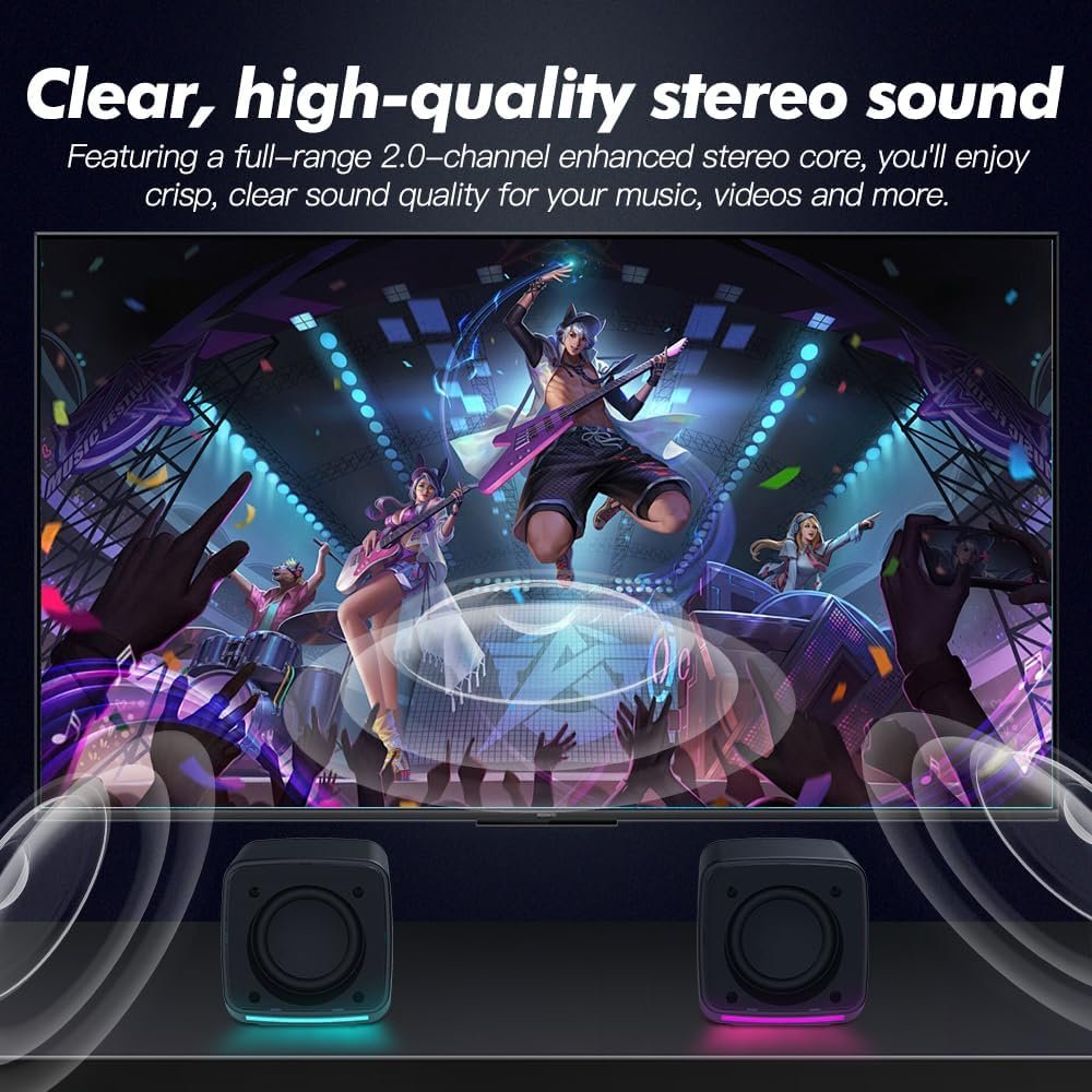 Aysoi PC Speakers, USB Powered Speaker Set, Jack AUX 3.5mm,Portable Mini Speaker for Laptop Smartphones MAC, Colorful RGB Lights
