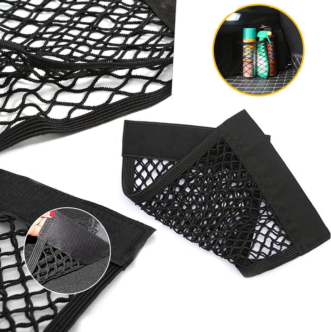 Car Boot Storage Nets,QNLEMON 4 Pack Car Storage Mesh Bag Organiser Car Boot Mesh Bag Cark Trunk Storage Net Car Storage Pockets Closure Car Rear Back Seat Organizer Pockets