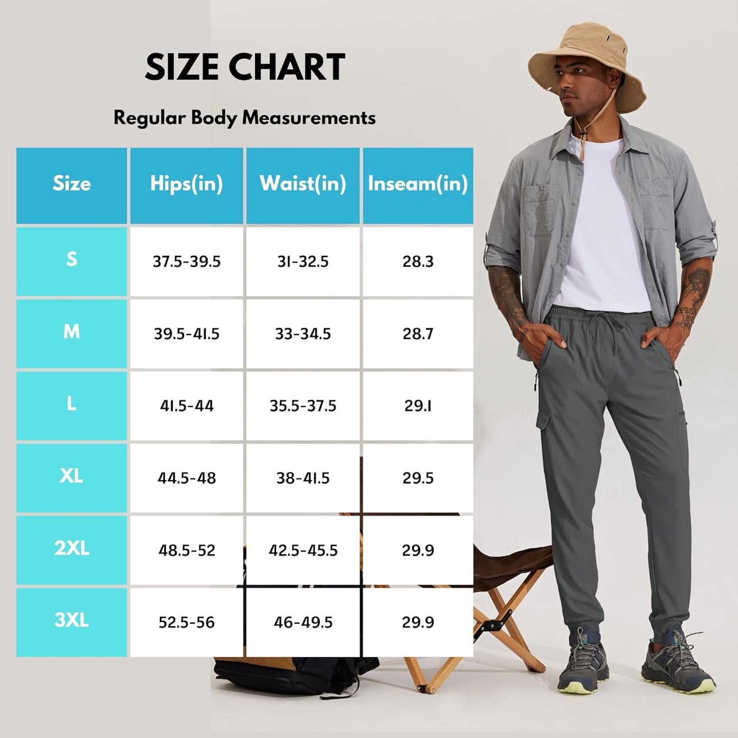 WILLIT Men's Hiking Cargo Travel Pants Lightweight Quick Dry Running Joggers Athletic Outdoor Pants with Zipper Pockets