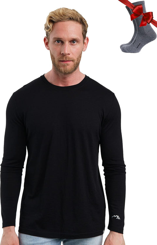 Merino.tech Men's Merino Wool Thermal Jersey – 100% Merino Wool Thermal Underwear Light, Medium, Heavy with Socks