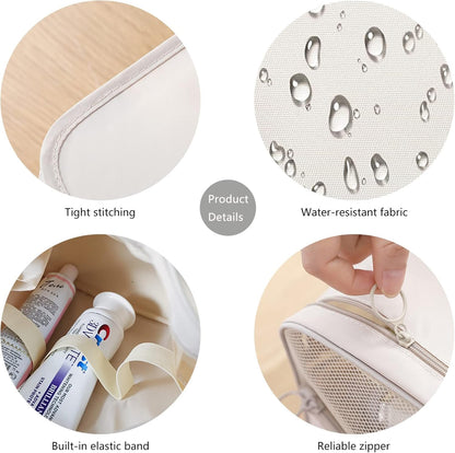 Makeup Bag Organizer Hanging Travel Toiletry Bag for Women, Water-Resistant Cosmetic Bag for Girls, Travel Make Up Bag for Accessories Toiletries, Beige, Travel Toiletry Bag