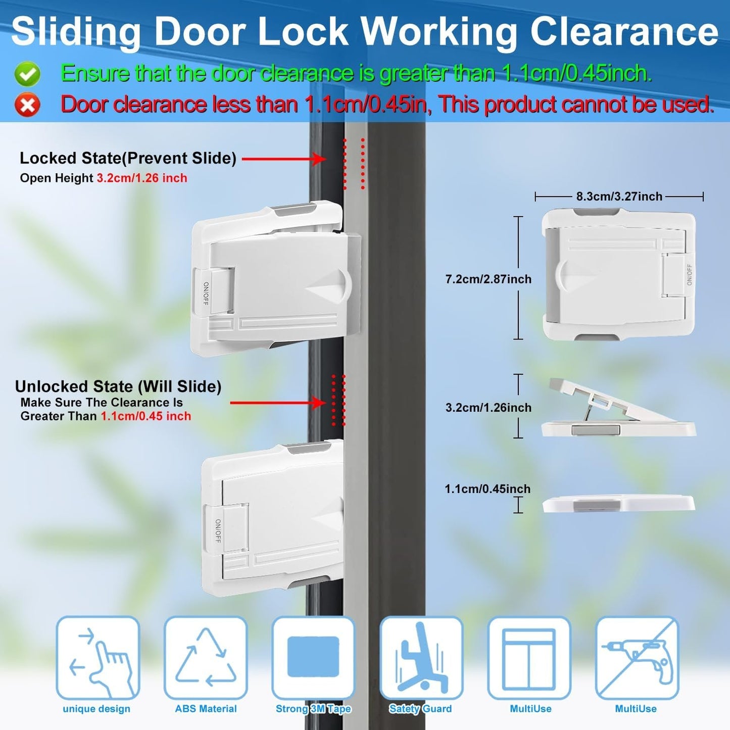 Sliding Door Lock,(4 Pack) Child Locks for Doors,Sliding Window Lock,Child Safety Door Locks,Sliding Door Child Lock,Sliding Glass Door Lock,with Strong 3m Adhesive Tape,No Drilling Tools Needed