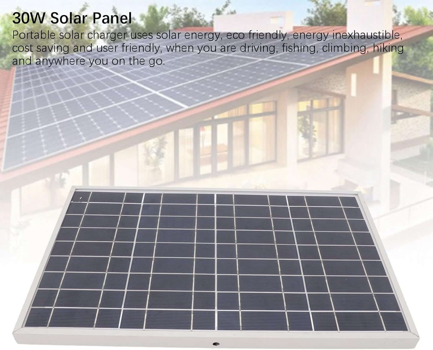 Portable Solar Panel, 30W 12V Solar Panel Charger, IP65 Waterproof Solar Panel Built in Alligator Clips, Solar Battery Charger for Outdoor Camping Travel Car Truck Boat RV