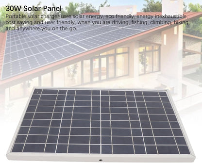 Portable Solar Panel, 30W 12V Solar Panel Charger, IP65 Waterproof Solar Panel Built in Alligator Clips, Solar Battery Charger for Outdoor Camping Travel Car Truck Boat RV