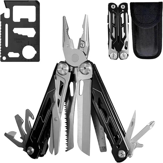 Husgw Dad Birthday Gifts, Father's Day Best Gift, 22 in 1 Multitool Pliers + 11 in 1 Multitool Card, Gifts for Men Camping Multitool Accessories, Multipurpose Tool Plier Pocket Knife Saw Screwdrivers
