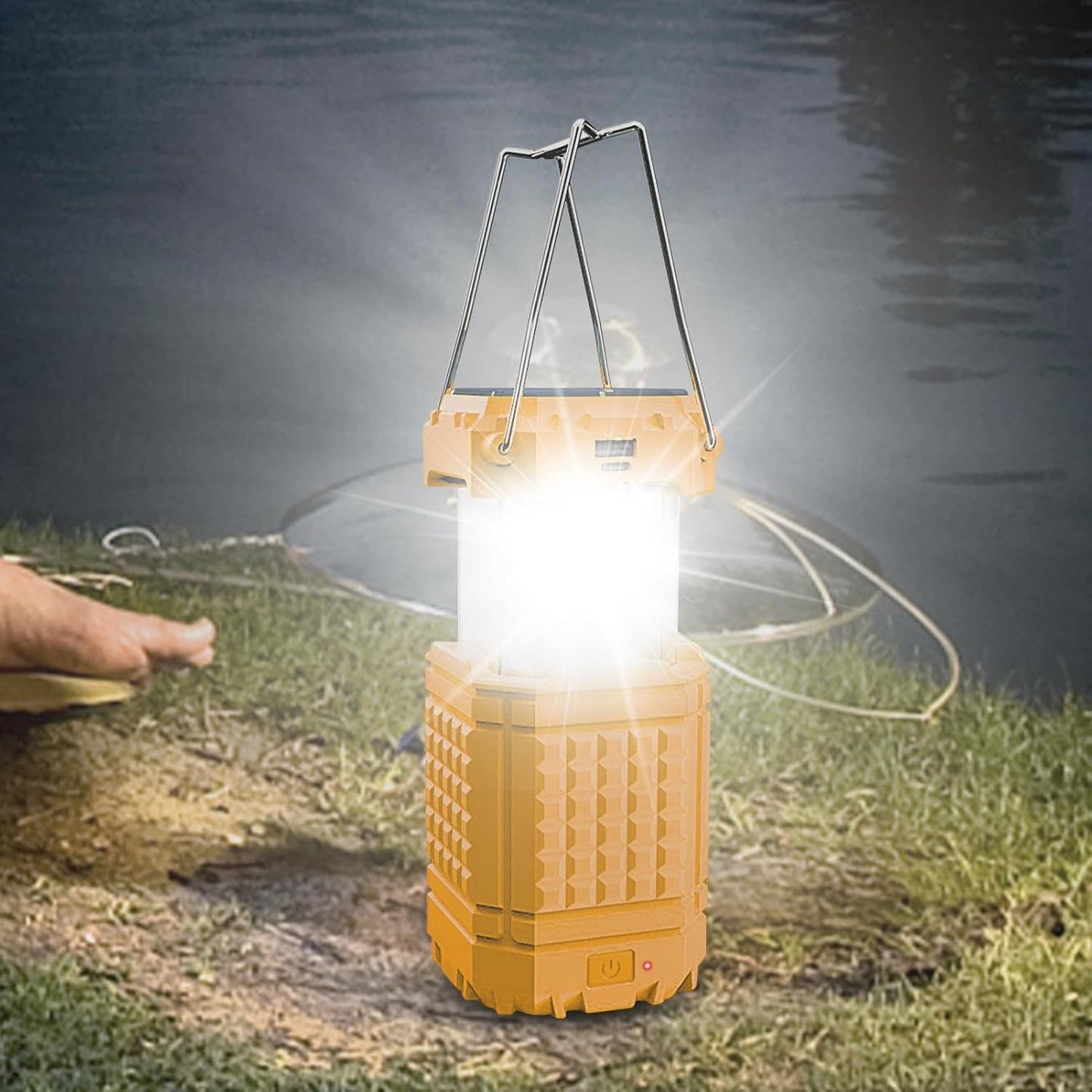 Solar Camping Light, Bright Solar-Powered Lantern, Rechargeable 3000mAh Waterproof Portable Lamp, Travel Backpacking Hiking Fishing Survival Gear, Size 3.15x3.15x5.12 inches
