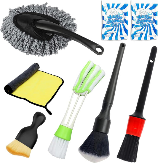 8 Pack Car Interior Duster Detailing Brush Set Cleaning Gel Kit All Purpose Detailing Brushes Accessories Essentials Supplies Tool for Cars, Trucks, SUVs, RVs, Motorcycles, & More