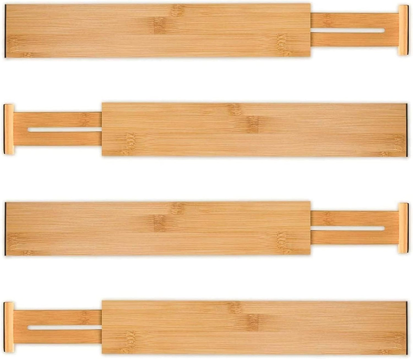 Utoplike 4 pcs Bamboo Kitchen Drawer Dividers Large, Adjustable Drawer Organizers, Spring Loaded, Works in Kitchen, Dresser, Bathroom, Bedroom, Drawer, Desk