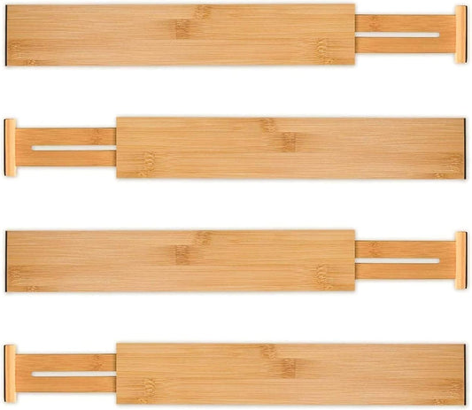 Utoplike 4 pcs Bamboo Kitchen Drawer Dividers Large, Adjustable Drawer Organizers, Spring Loaded, Works in Kitchen, Dresser, Bathroom, Bedroom, Drawer, Desk