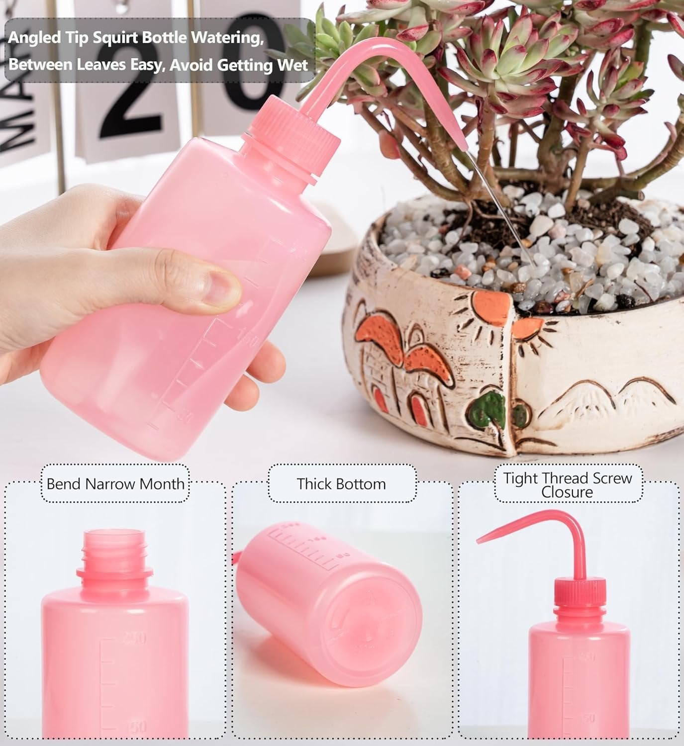 Melphoe Tattoo Wash Bottle Squeeze, 2Pcs 250ml Water Squirt Bottle Succulent Watering, Safety Rinse Watering Tools, Tattoo Supplies, Irrigation Sprinkling Can Wash Plant (Pink)