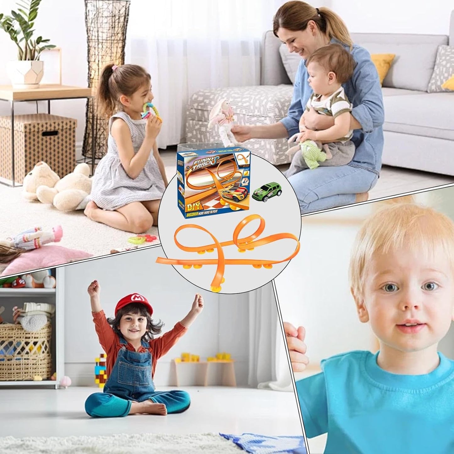 Flexible Track Race Car Toy, Pull Back Vehicle Set, 26x23x7cm, Bendable Road Sections, ABS Build, Colorful Curved Paths, Compact Package Box, for Play