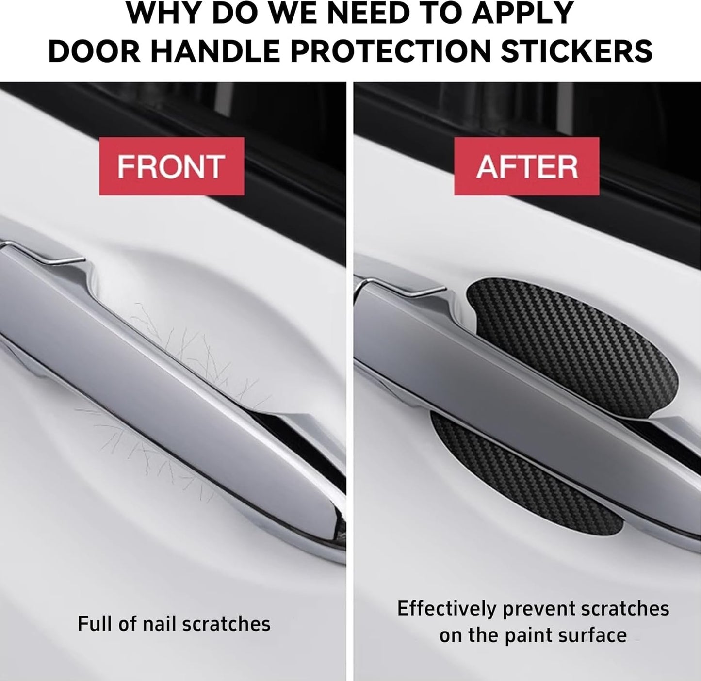 KAQISI 4PCS Car Door Handle Protector Sticker, Universal Carbon Fiber Anti-Scratches Auto Door Handle Protective Film, Car Door Side Paint Cover Guard Stickers Fit (Black)