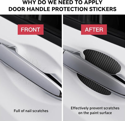 KAQISI 4PCS Car Door Handle Protector Sticker, Universal Carbon Fiber Anti-Scratches Auto Door Handle Protective Film, Car Door Side Paint Cover Guard Stickers Fit (Black)