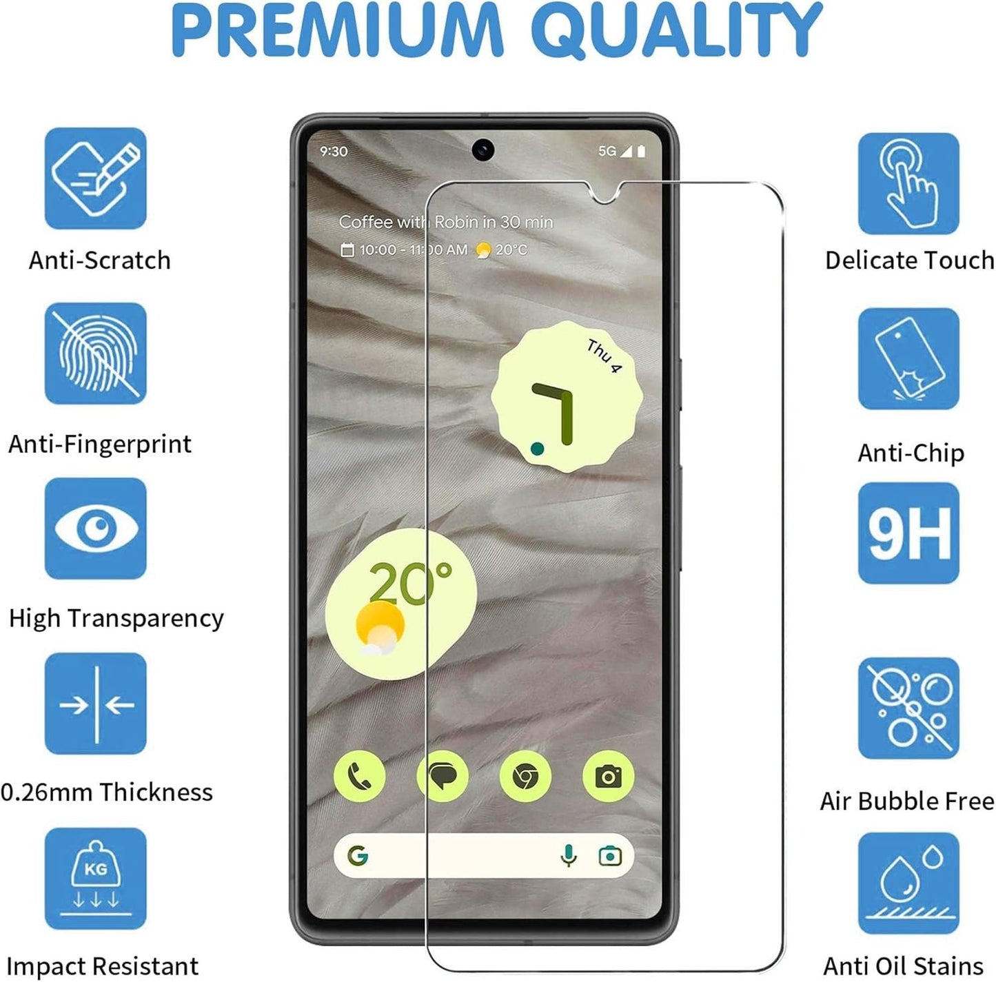 [3+3 Pack] Glass Screen Protector for Google Pixel 7a, 9H Tempered Glass, Ultrasonic Fingerprint Compatible, HD Clear Case Friendly for Google Pixel 7a 5G Glass Screen Protector