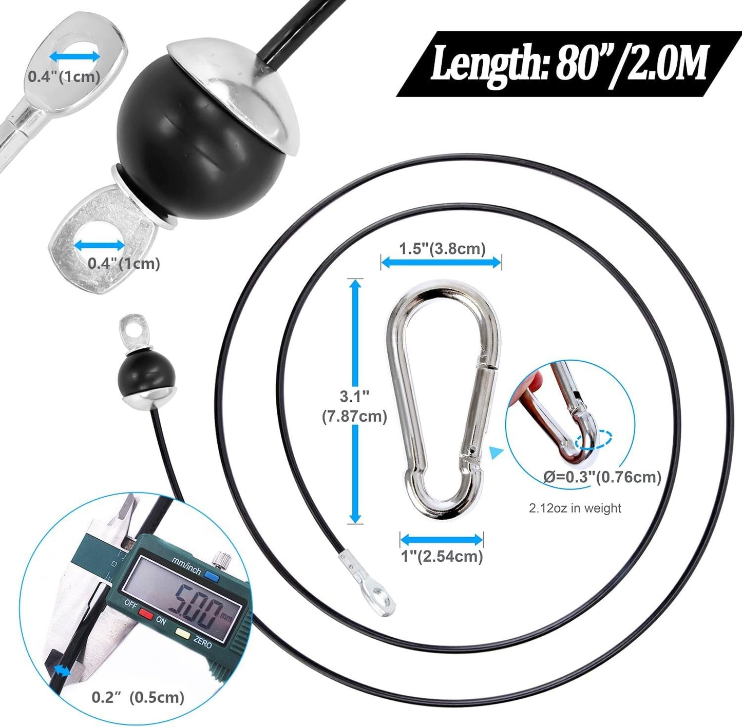Taeku Fitness Pulley Cable, Heavy Duty 6mm Cable Steel Wire Rope Replacement Cable Machine Accessories for Home Gym Weight Lift Pulley System