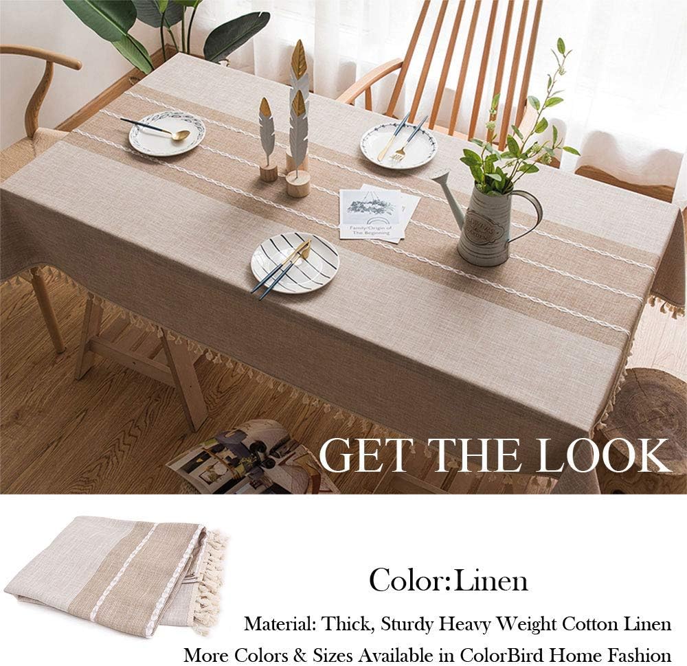 ColorBird Farmhouse Oblong Tablecloth, 55 x 86 Inch Cotton Linen Table Covers, Fabric Cloth Tablecloths for Rectangle Tables Kitchen Dining Tabletop Picnic Patio