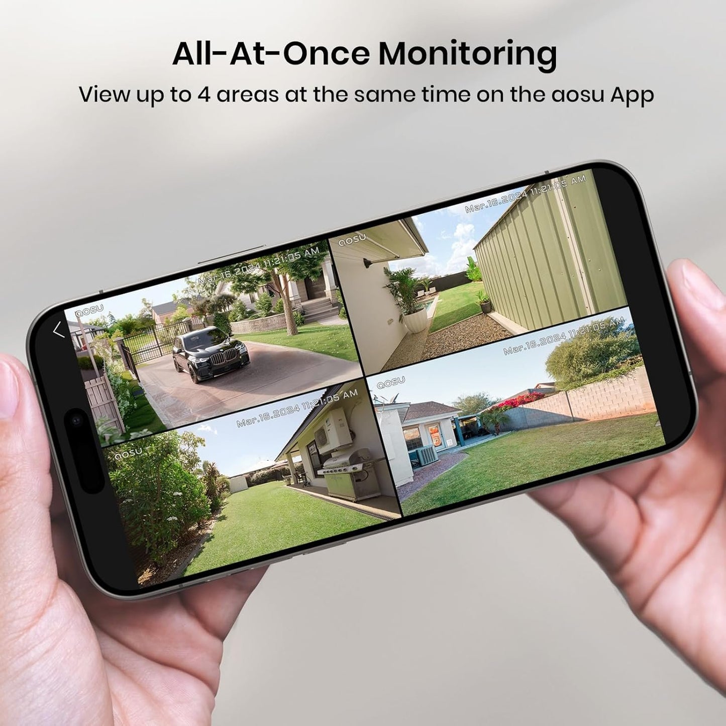AOSU Security Cameras Outdoor Wireless, 2 Cam-Kit, No Subscription, Solar-Powered, Home Security Cameras System with 360Â° Pan & Tilt, Auto Tracking, 2K Color Night Vision, Easy Setup, 5G & 2.4G WiFi