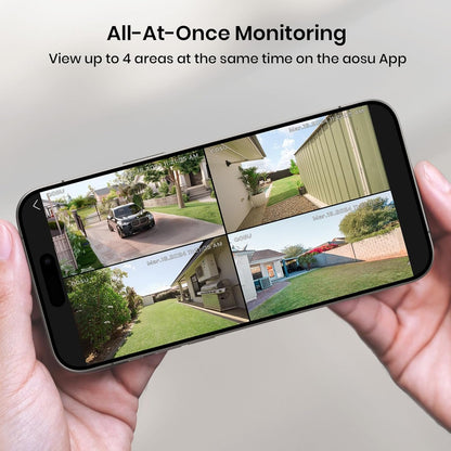 AOSU Security Cameras Outdoor Wireless, 2 Cam-Kit, No Subscription, Solar-Powered, Home Security Cameras System with 360Â° Pan & Tilt, Auto Tracking, 2K Color Night Vision, Easy Setup, 5G & 2.4G WiFi