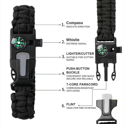 Mengdiyi Survival Paracord Bracelet Adjustable Gear Kit,Fire Starter, Bigger Compass, Survival Whistle, Perfect for Camping, Hiking, Fishing
